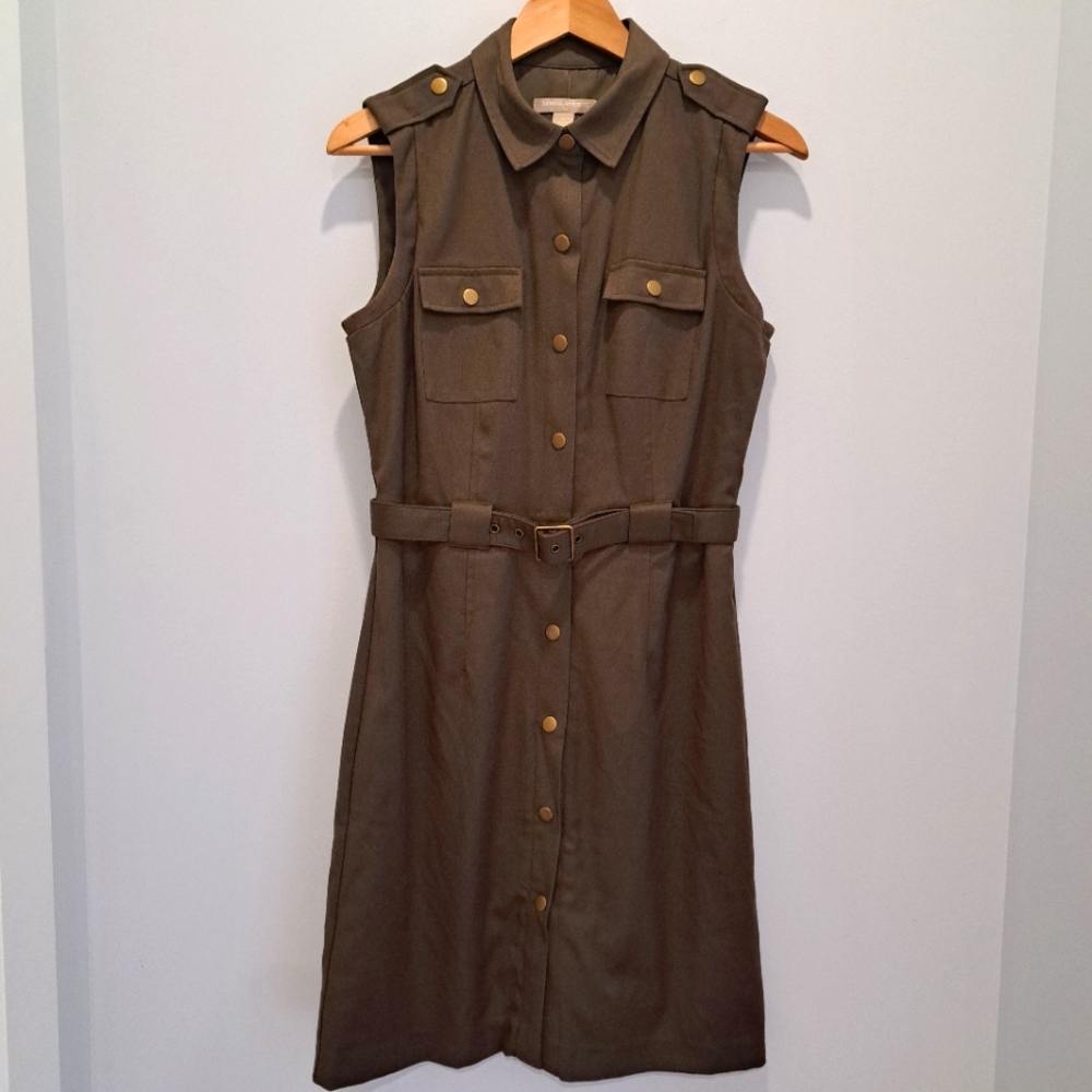 Banana Republic Khaki Green Sleeveless Army Utility Military Chic Dress Womens 6